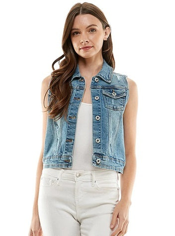 Lina Distressed Stretch Denim Vest