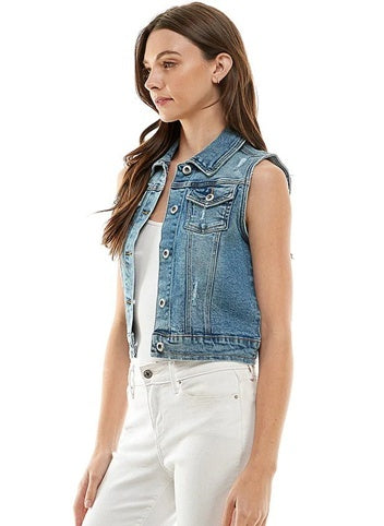 Lina Distressed Stretch Denim Vest