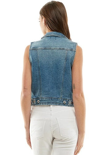 Lina Distressed Stretch Denim Vest
