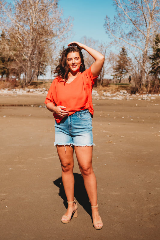 Tiffany Oversize Woven Top- Red