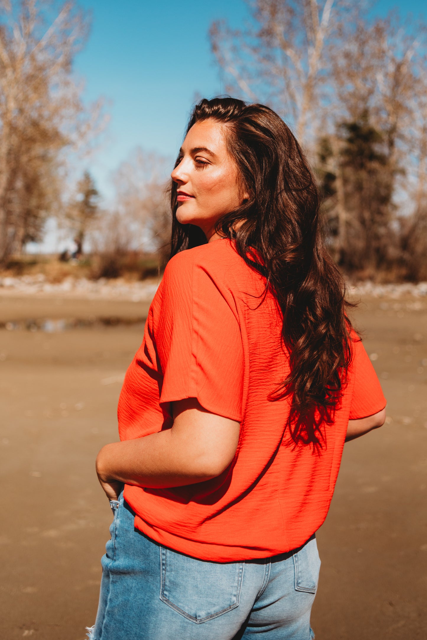 Tiffany Oversize Woven Top- Red