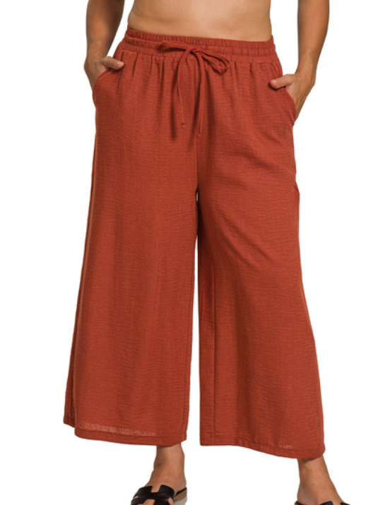 Cori Woven Crepe Cropped Pants - Rust