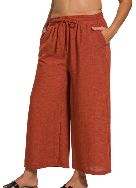 Cori Woven Crepe Cropped Pants - Rust