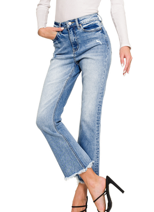 Quinn High Rise Raw Hem Cropped Jeans