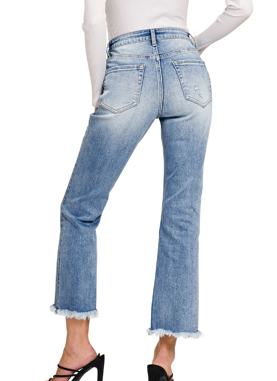 Quinn High Rise Raw Hem Cropped Jeans