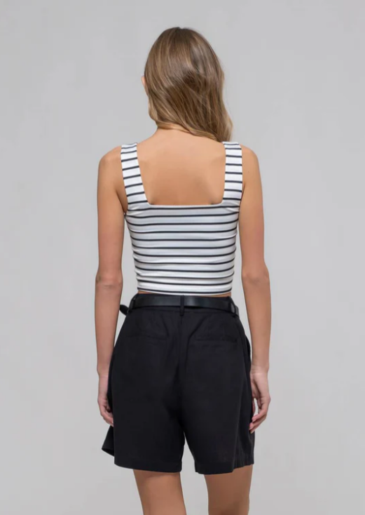 Sam Stripe Square Neck Knit Crop - White