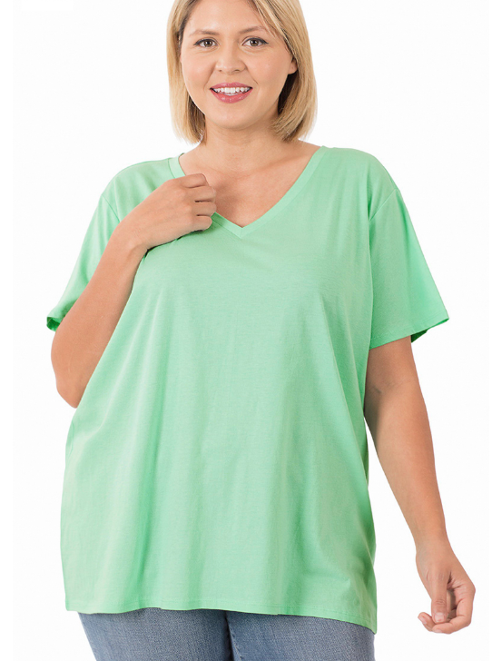 Agatha V Neck Basic Tee - Mint