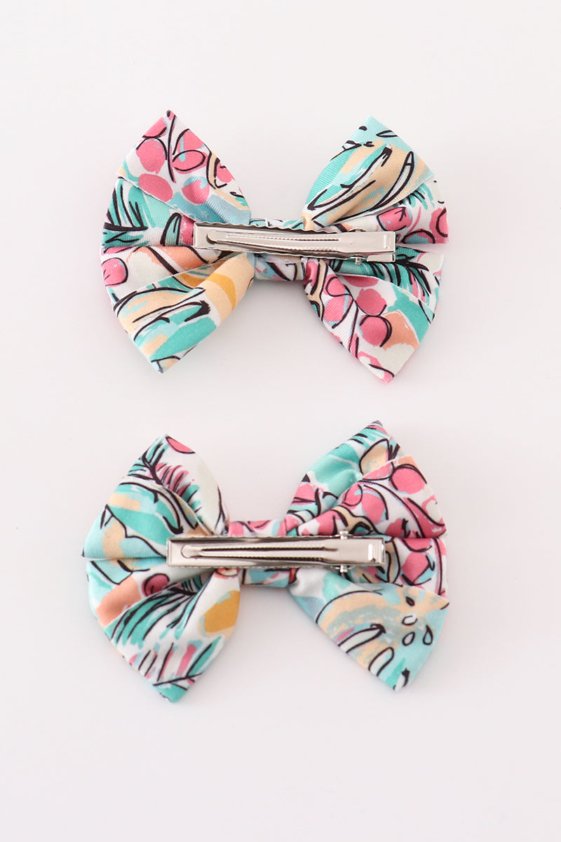 Kids - Teal Floral Piggie Bow