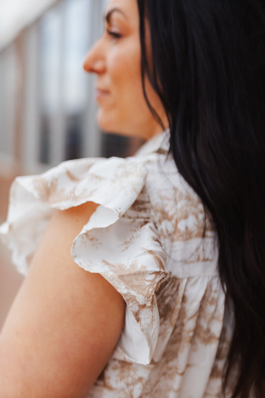 Celene Ruffle Sleeve Button Down Midi Dress