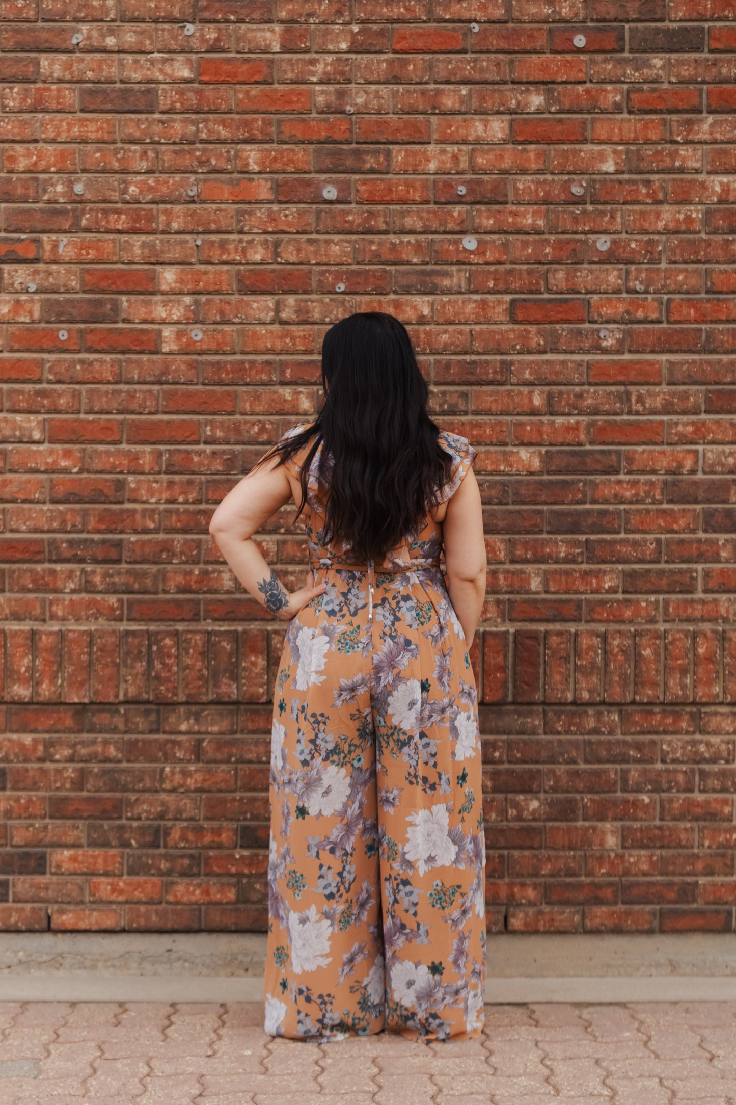 Tabitha Floral Print Ruffle Front Jump-Suit