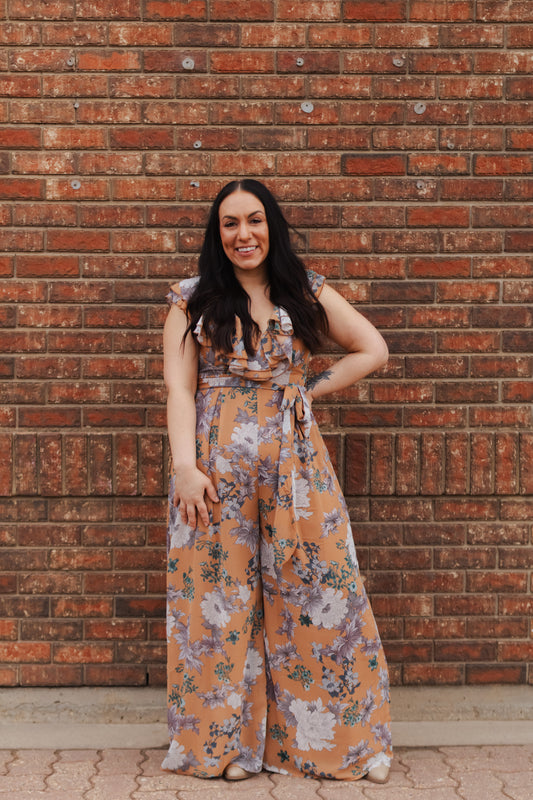 Tabitha Floral Print Ruffle Front Jump-Suit