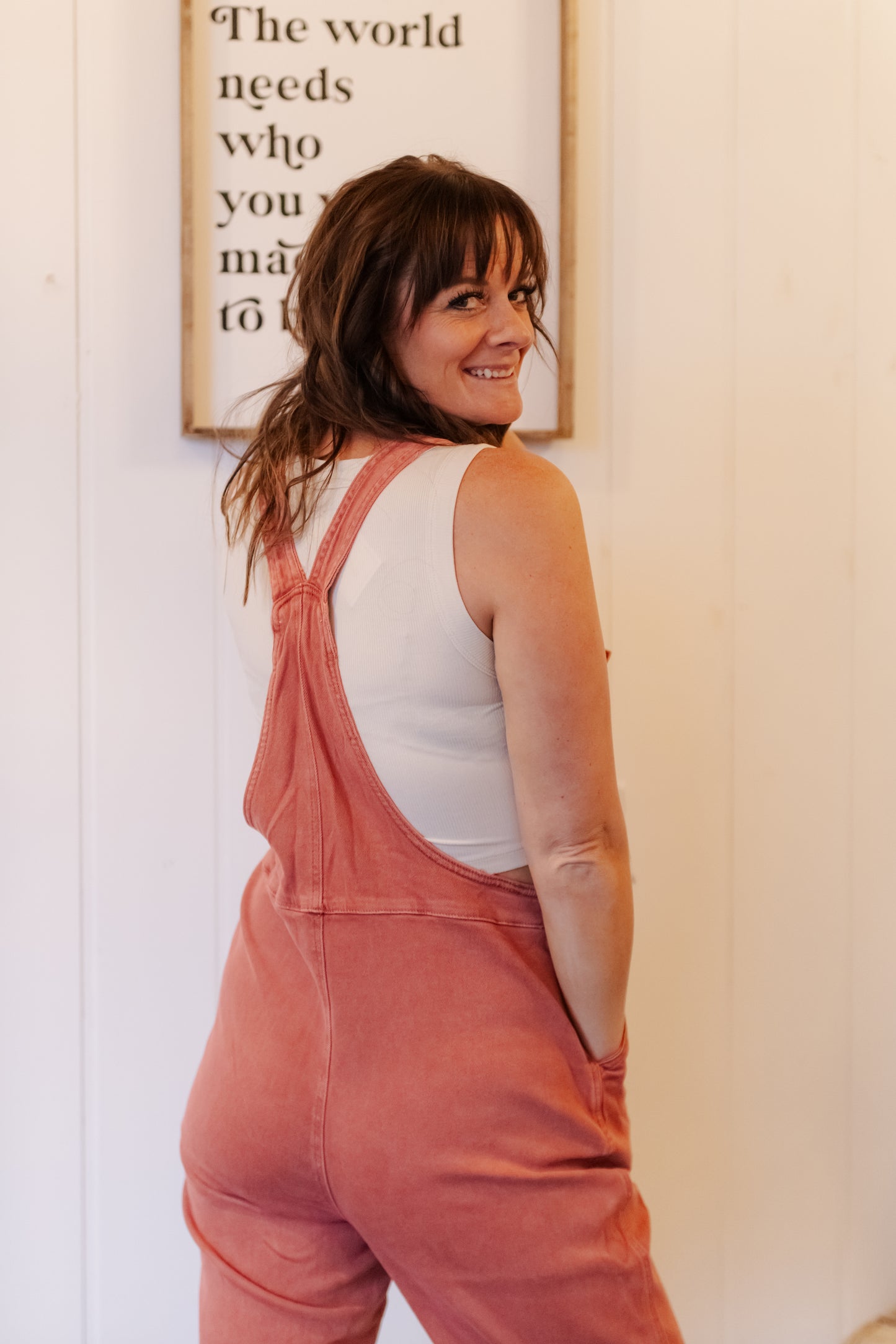 Trista Knot Strap Washed Overalls - Cabernet