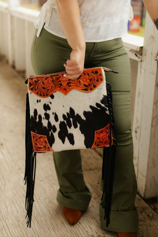 Tumbleweed Trail Fringed Hand-Tooled Bag