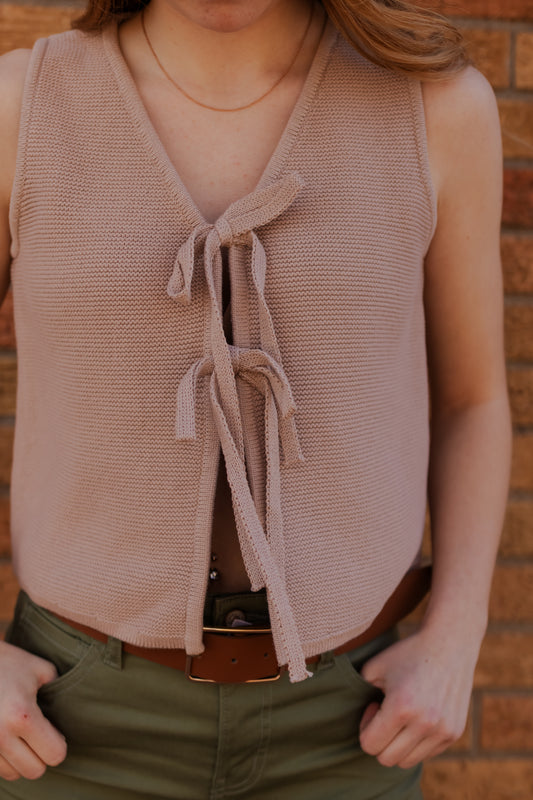 Dorothy Tie Front Knit Vest - Ash Mocha