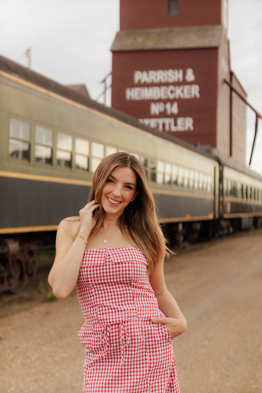Megan Seersucker Bandeau Top - Red