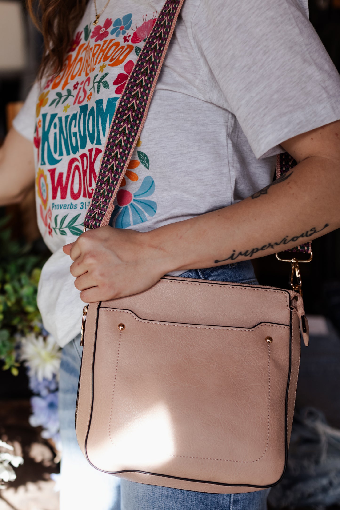 Finn Boho Strap Leather Crossbody Bag - Blush