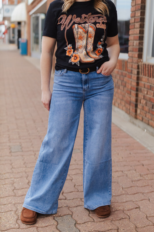 Della Faded Blue Wide Leg Jean