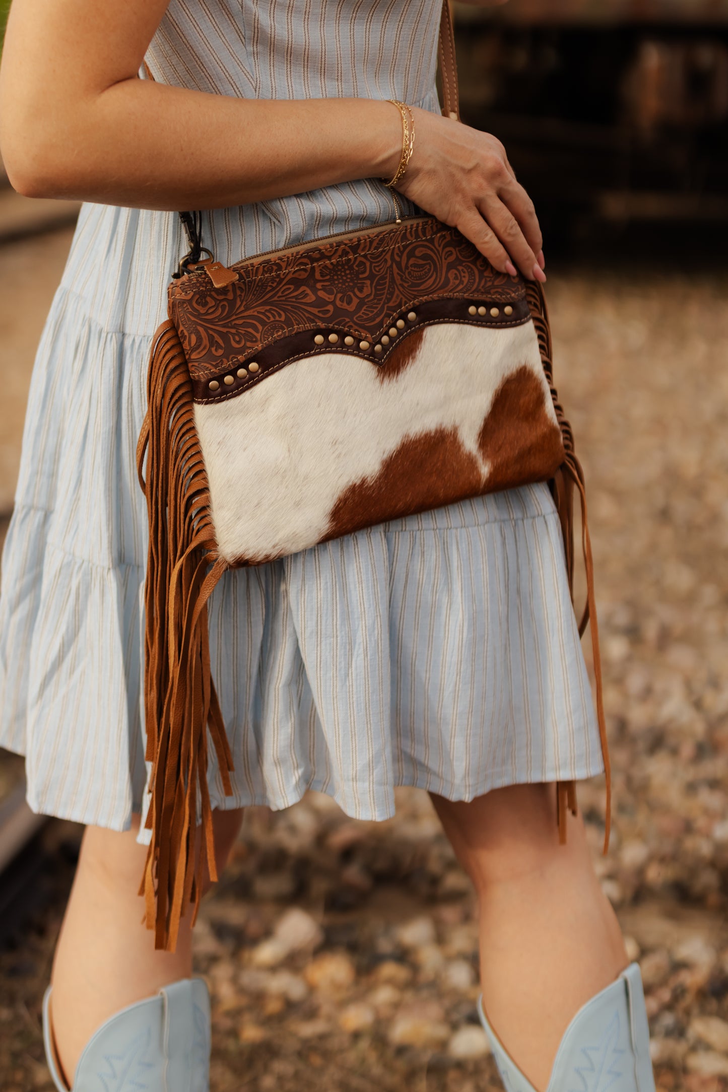 Mescalaro Hill Leather & Hairon Bag in Warm Caramel