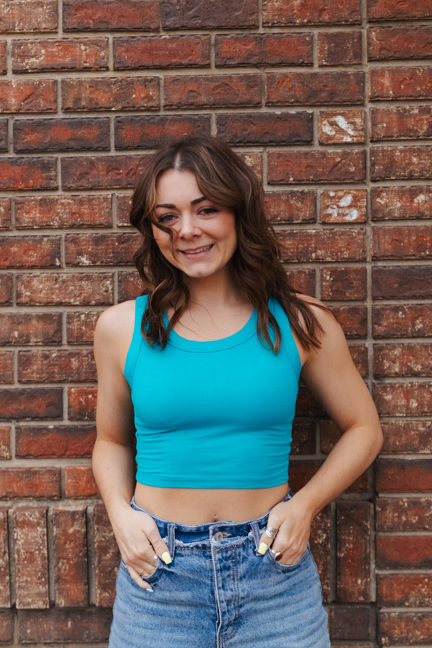 Paulette Ribbed Crop Tank- LT Teal
