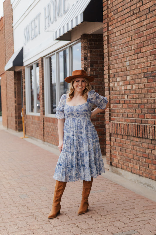 Lenni Floral Bubble Sleeve Midi Dress