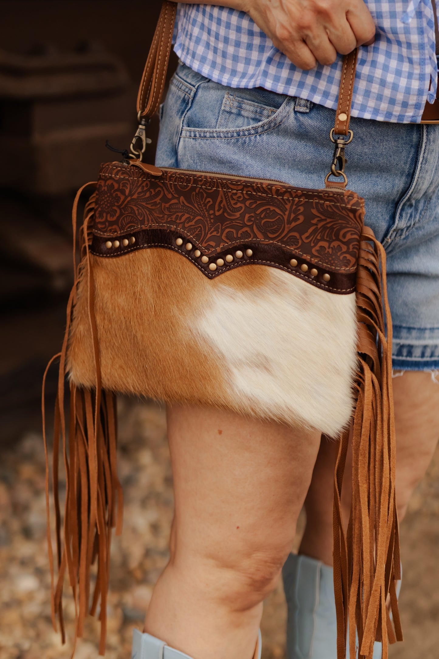 Mescalaro Hill Leather & Hairon Bag in Warm Caramel