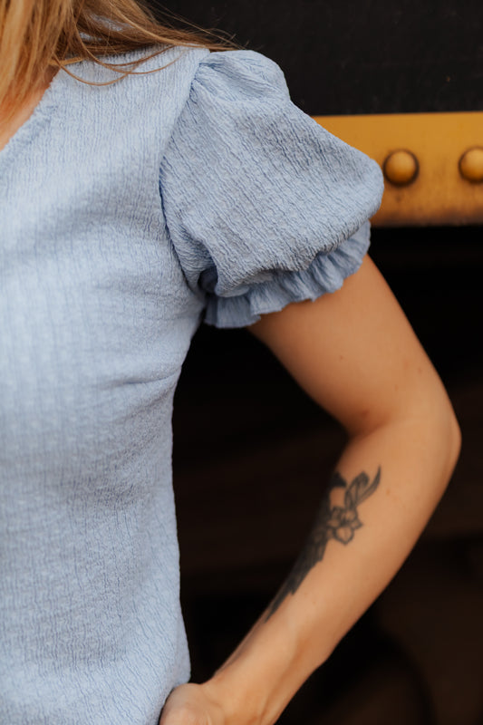Kyler V-Neck Short Sleeve Top - Blue