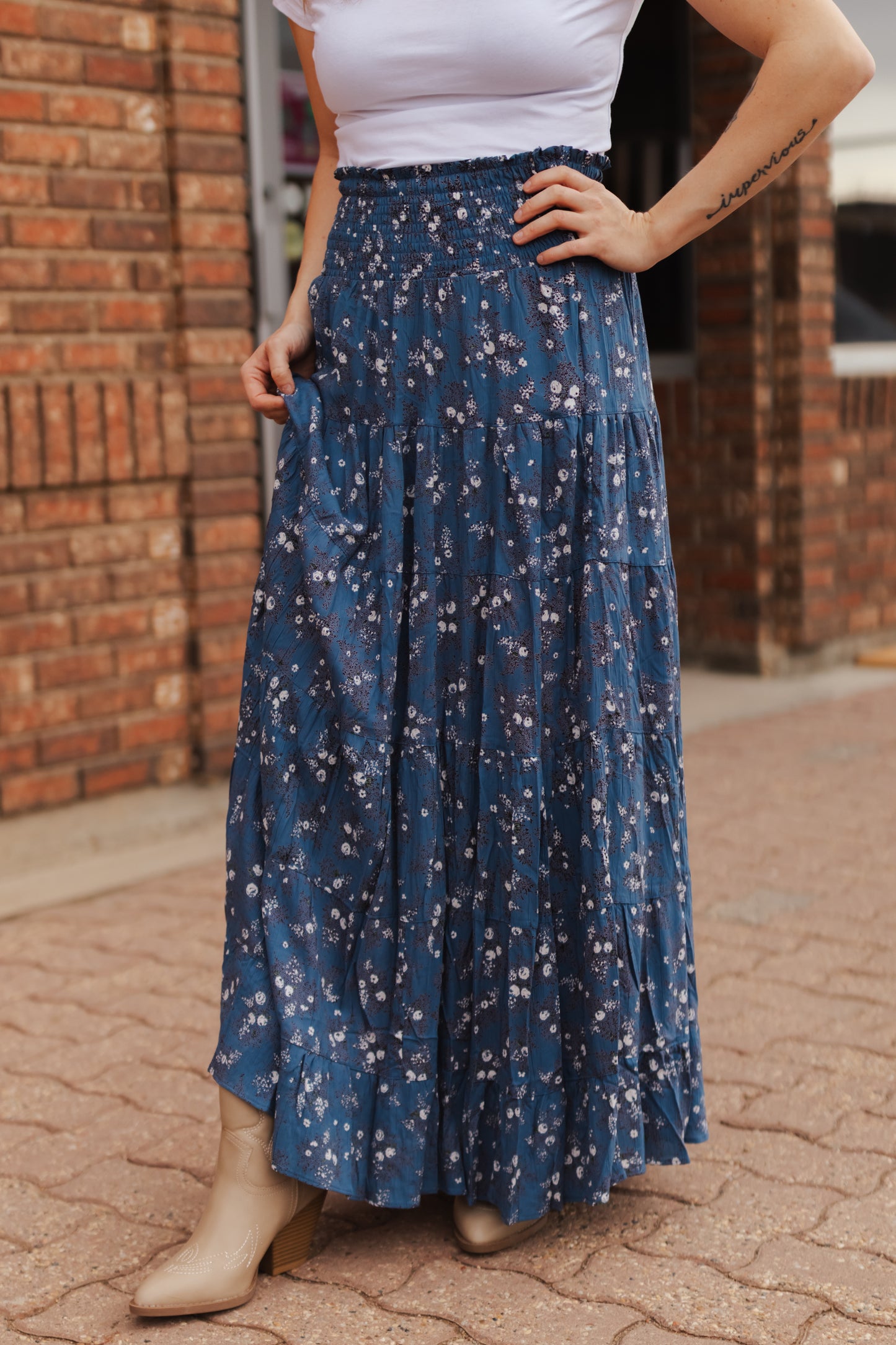 Hope Tiered Maxi Skirt - Dusty Blue