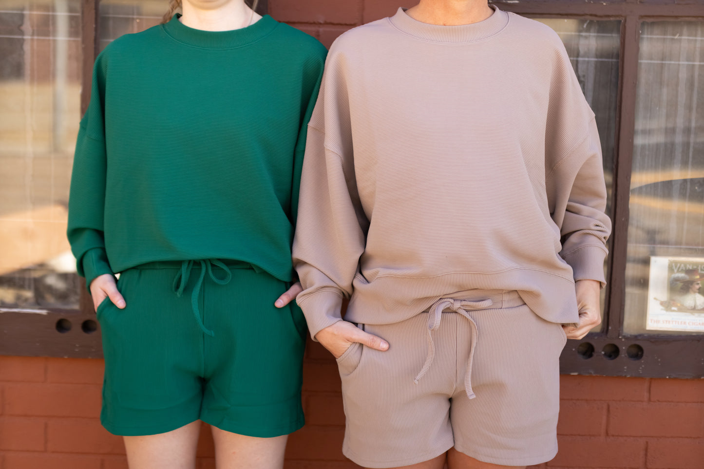 Donna Ribbed Pullover & Shorts Set - Green