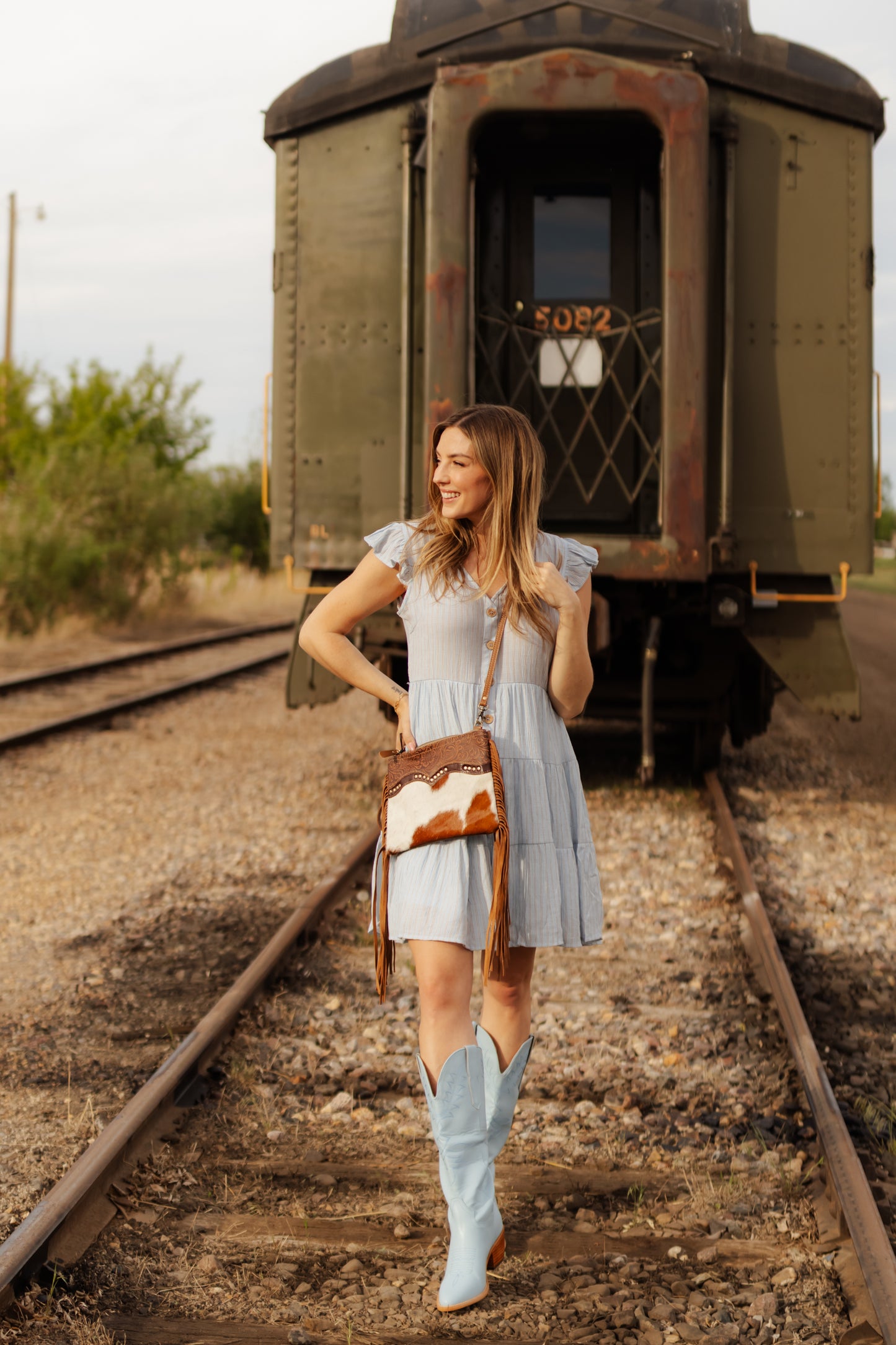 Macy Stripe V Neck Button Down Tiered Mini Dress - Blue