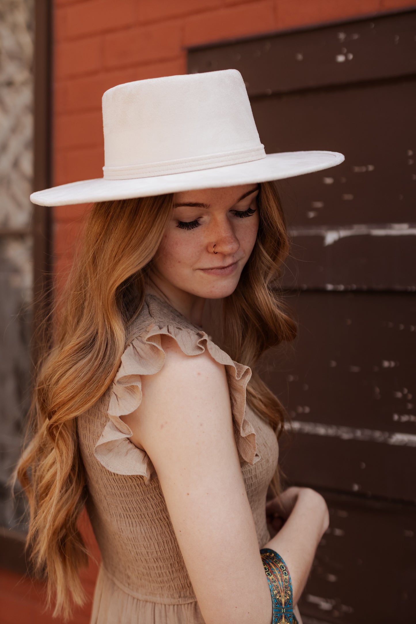 Ruffle Sleeve Smocked Midi Dress - LT Mocha