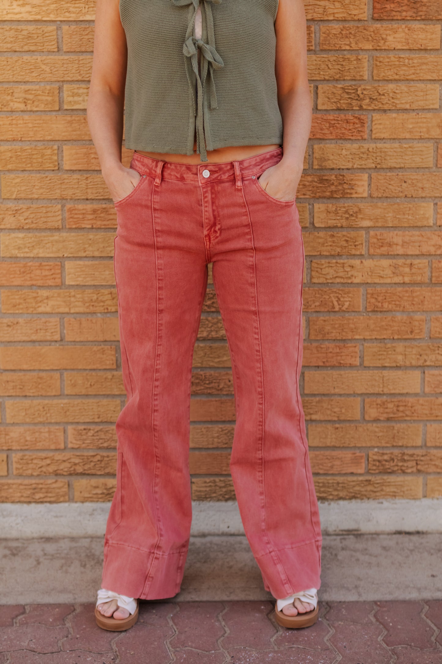 Nadia Mid Rise Wide Leg Denim - Cabernet