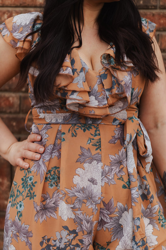 Tabitha Floral Print Ruffle Front Jump-Suit