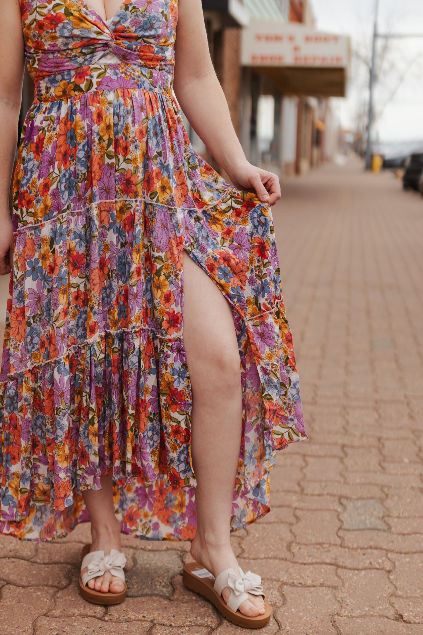 Harper Floral Twist Front Tiered Maxi Dress
