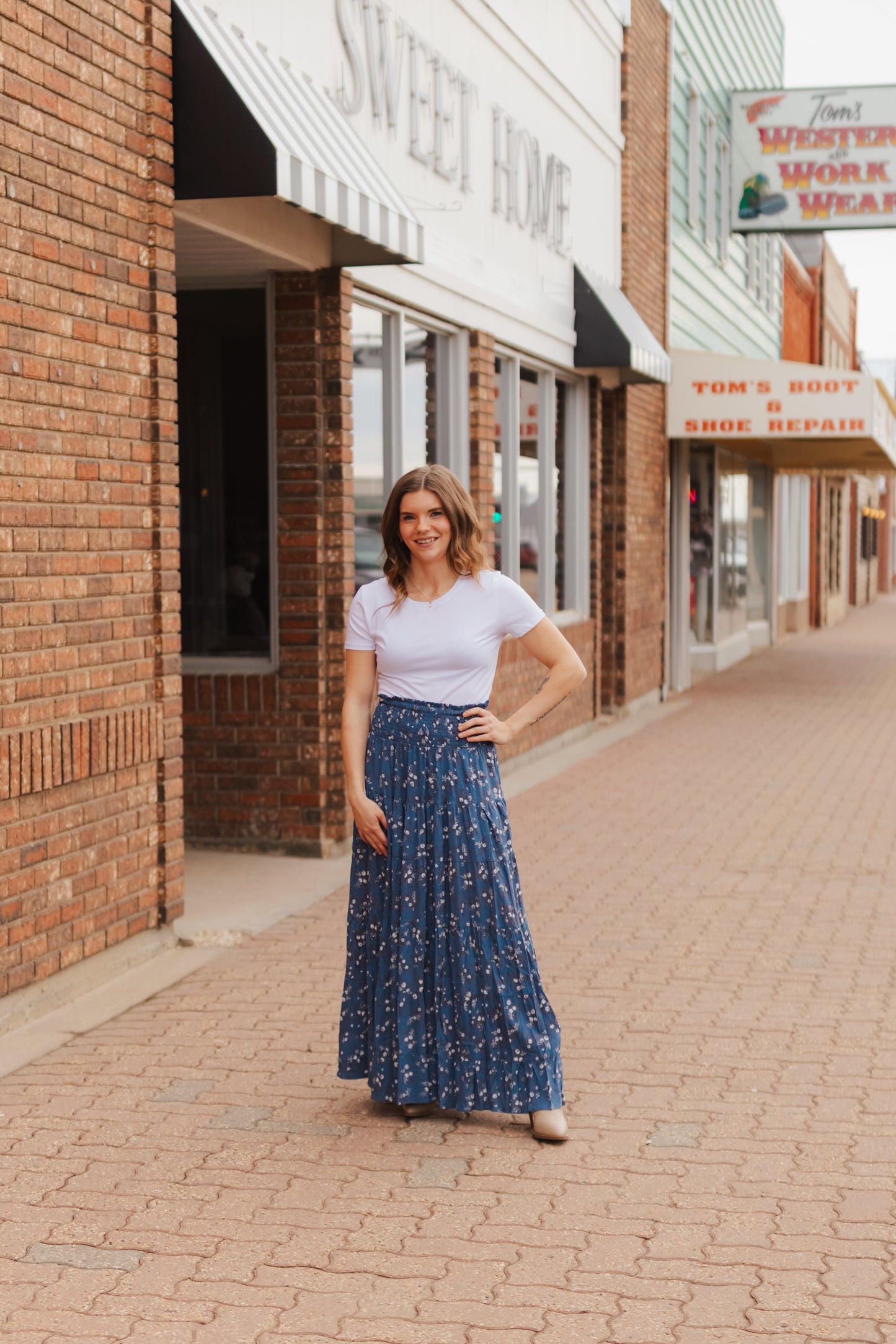 Hope Tiered Maxi Skirt - Dusty Blue