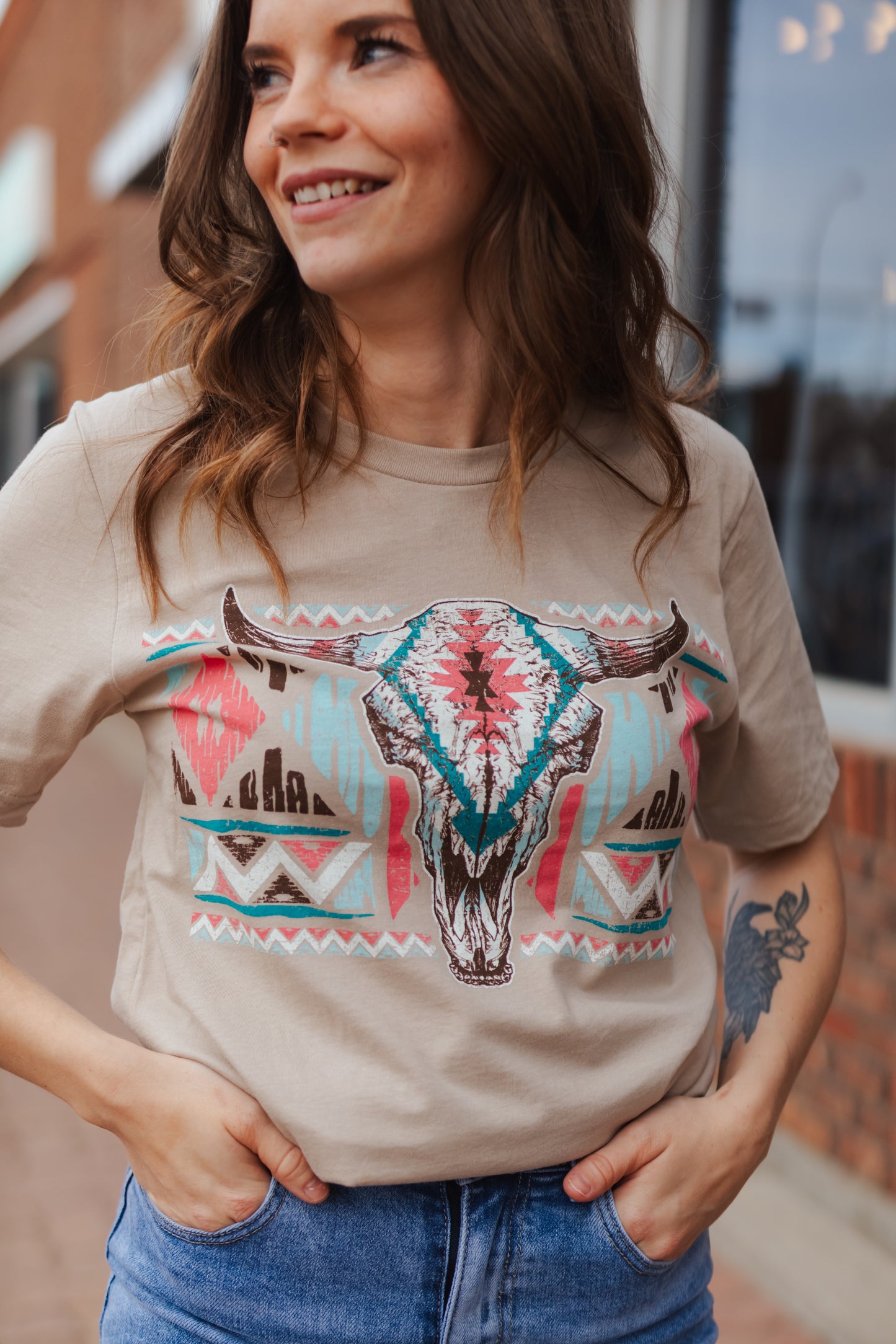 Graphic Tee - Aztec Cow Skull