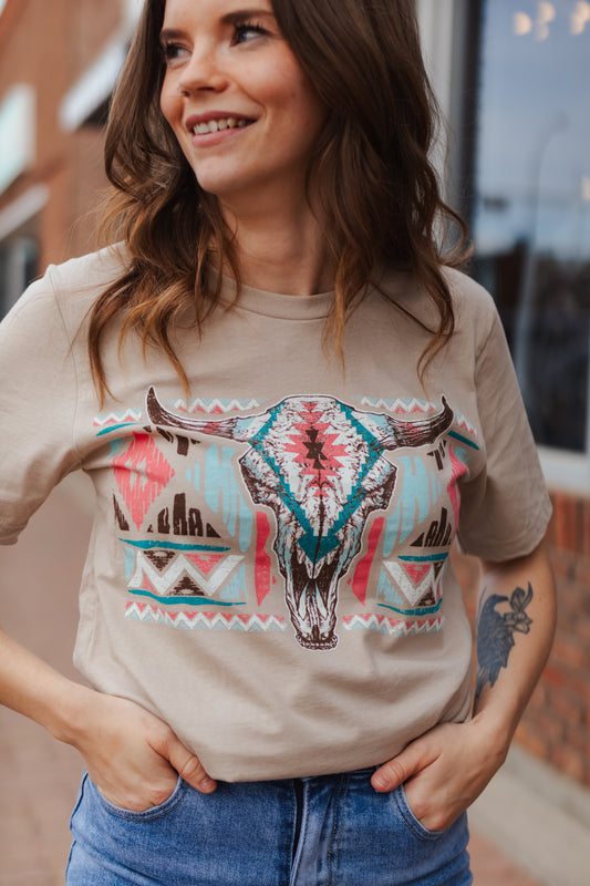 Graphic Tee - Aztec Cow Skull