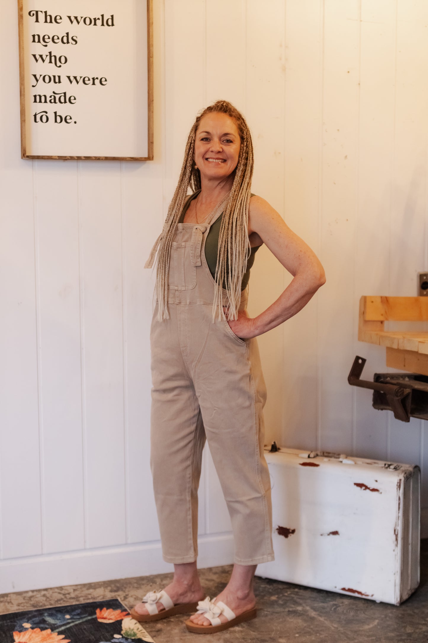 Trista Knot Strap Washed Overalls - Ash Mocha