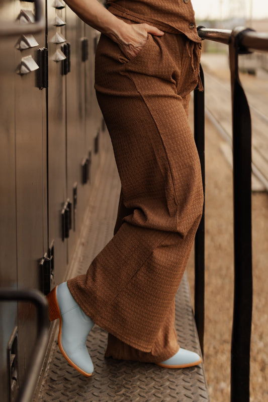 Stacy Textured Wide Leg Pant - Brown