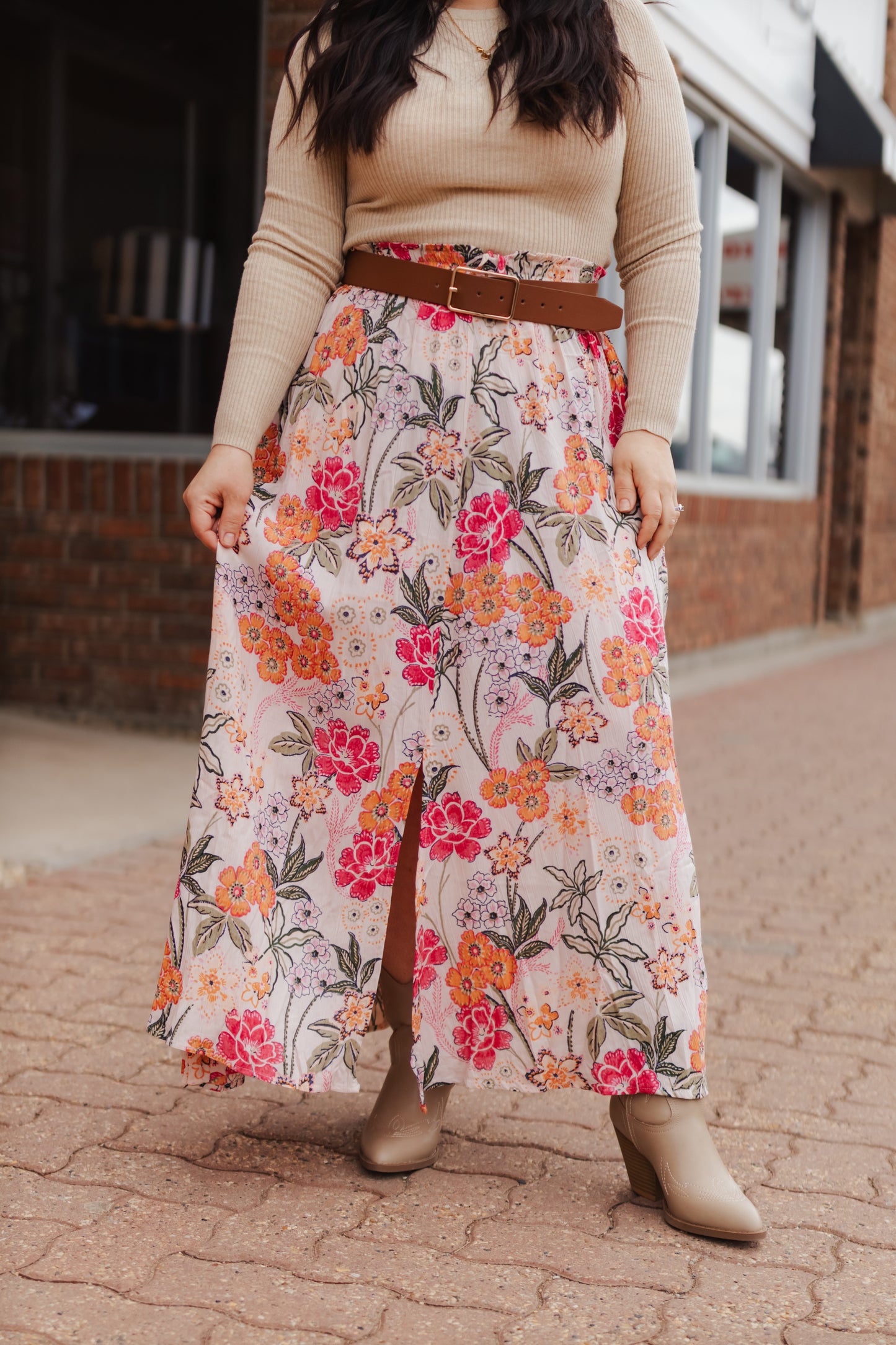 Madizza Floral A Line Slit Maxi Skirt