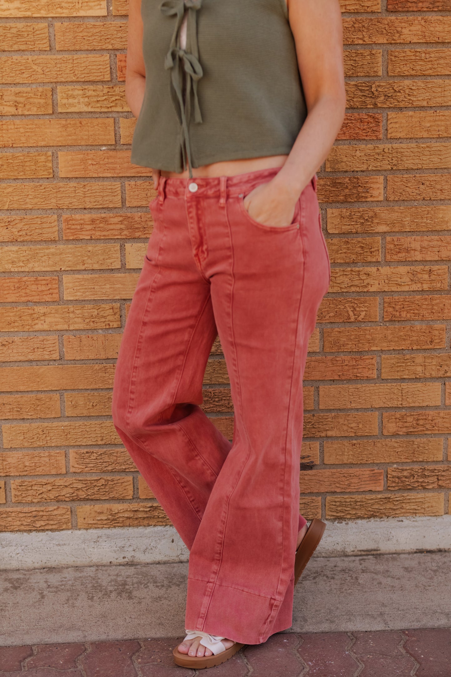 Nadia Mid Rise Wide Leg Denim - Cabernet