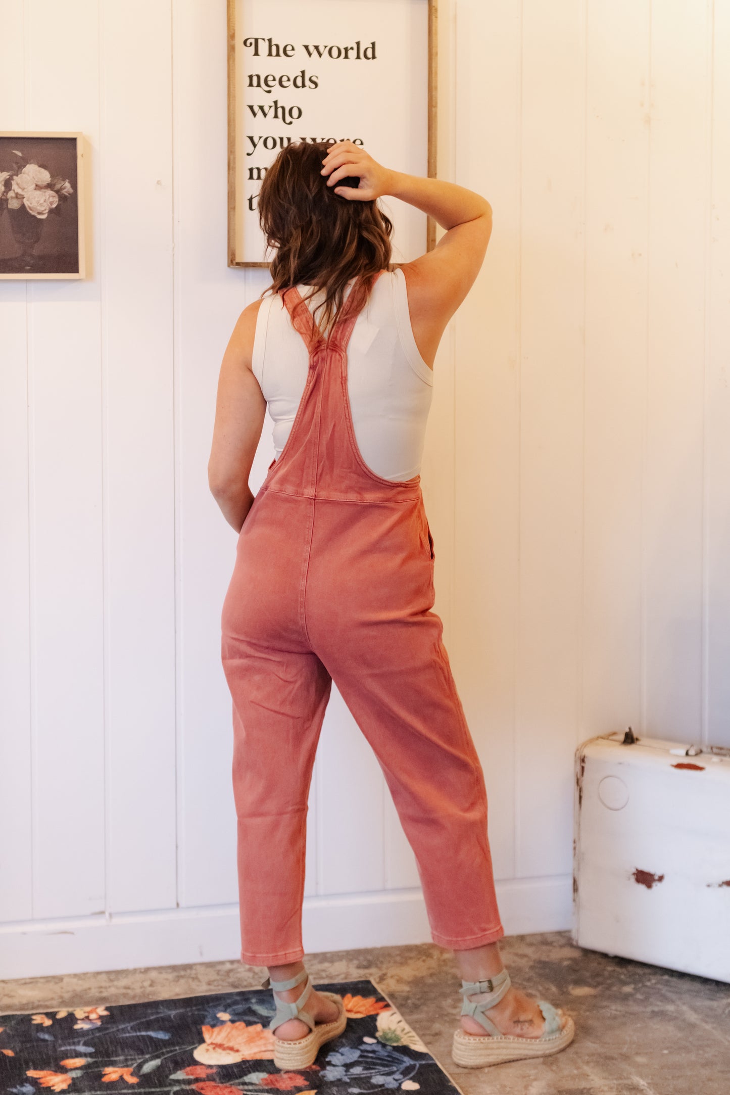 Trista Knot Strap Washed Overalls - Cabernet