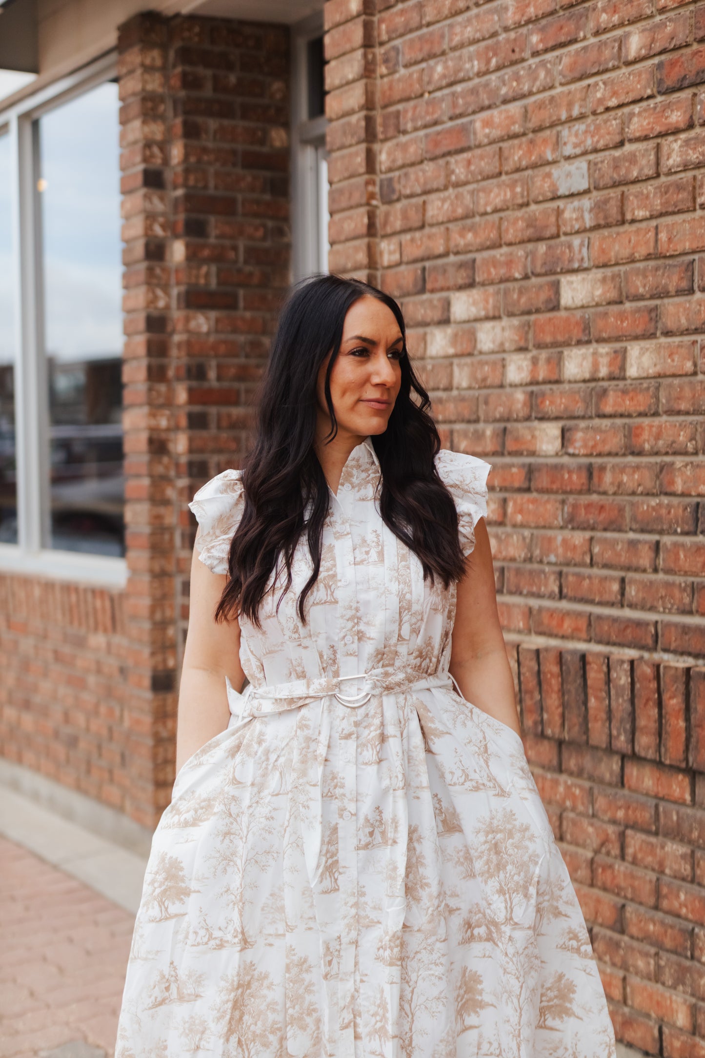 Celene Ruffle Sleeve Button Down Midi Dress