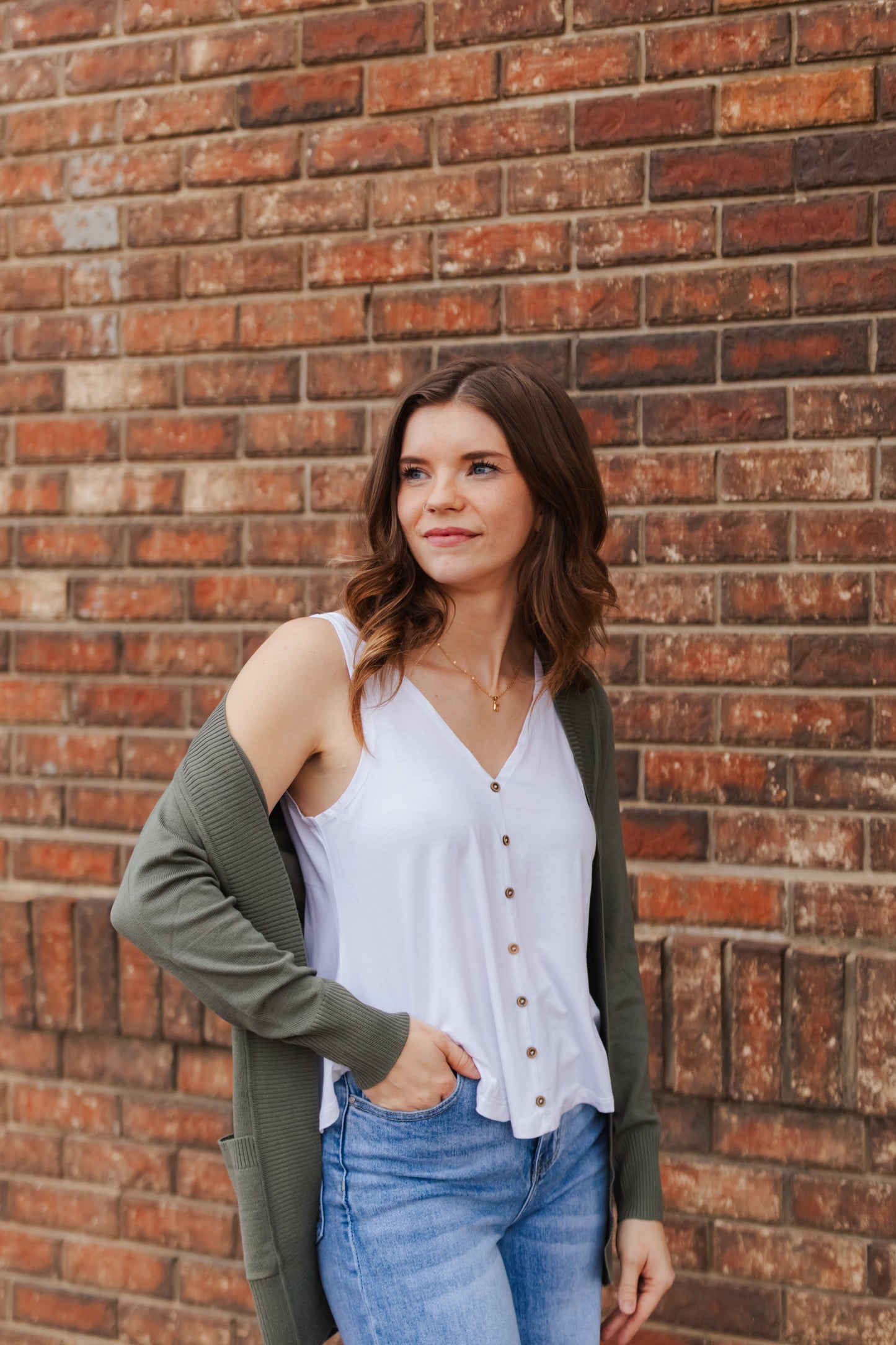 Collins V Neck Button Tank - Cream
