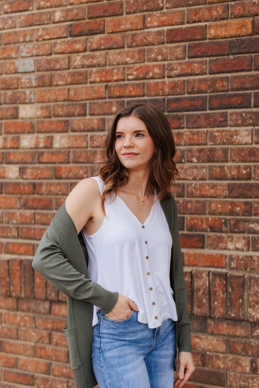 Collins V Neck Button Tank - Cream