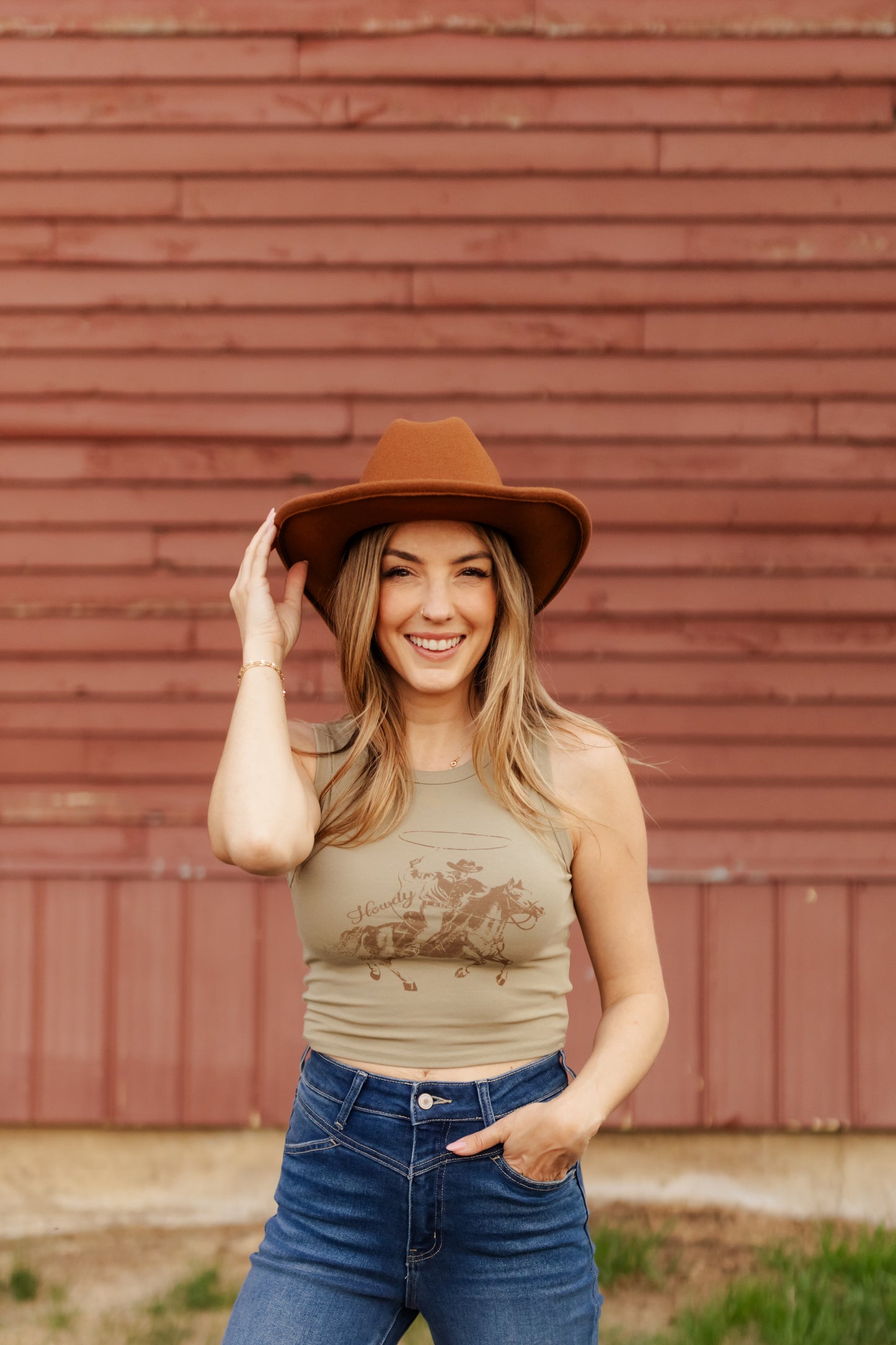 Pamela Western Print Sleeveless Knit Crop Top - Olive