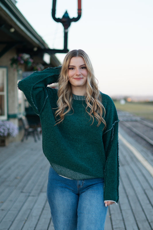 Cindy Exposed Seam Sweater - Hunter Green