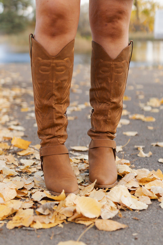 Faye Knee High Cowboy Boot - Brown
