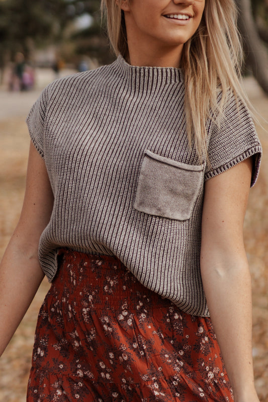 Mila Short Sleeve Cropped Sweater- Mocha