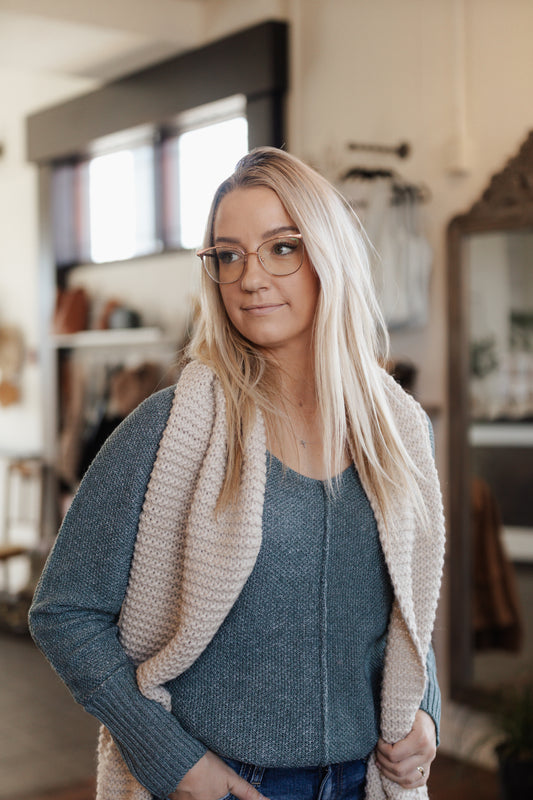 Tessa Center Seam Hi-Low Sweater- Ash Jade