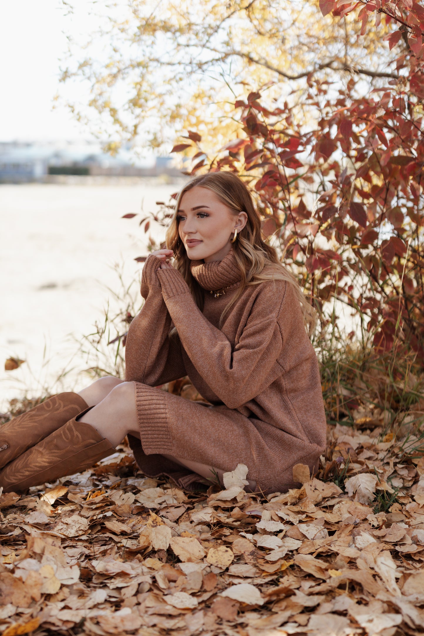 Nanette Sweater Dress- Deep Camel